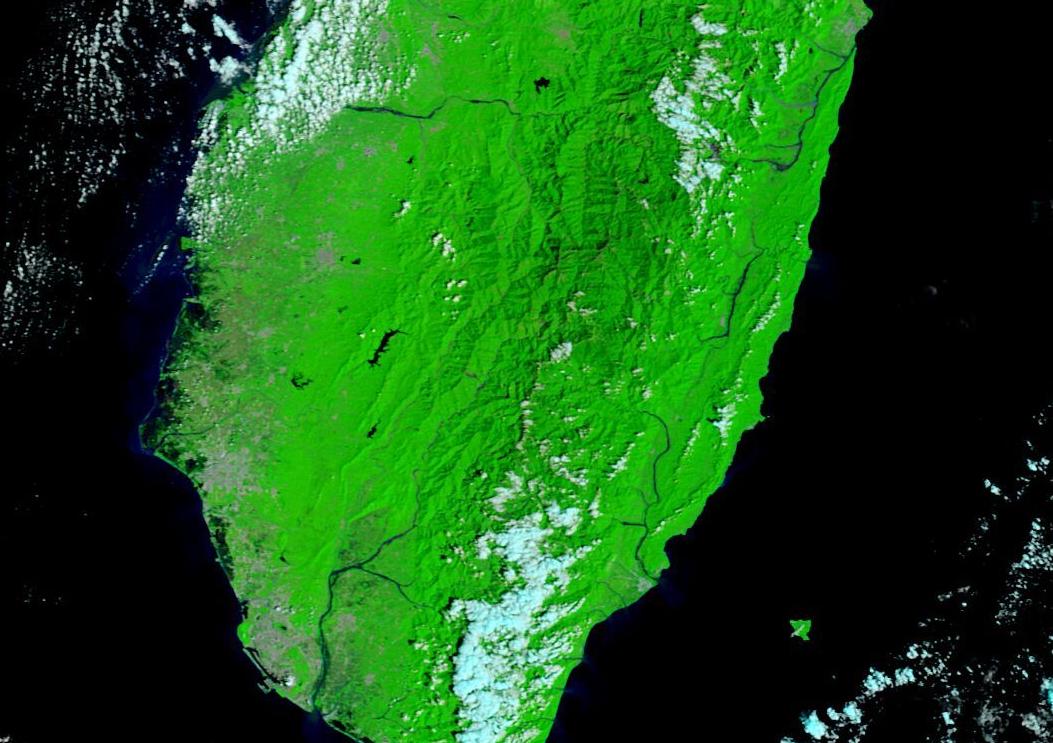 A satellite view of Taiwan following heavy rainfall from Typhoon Ragasa.
